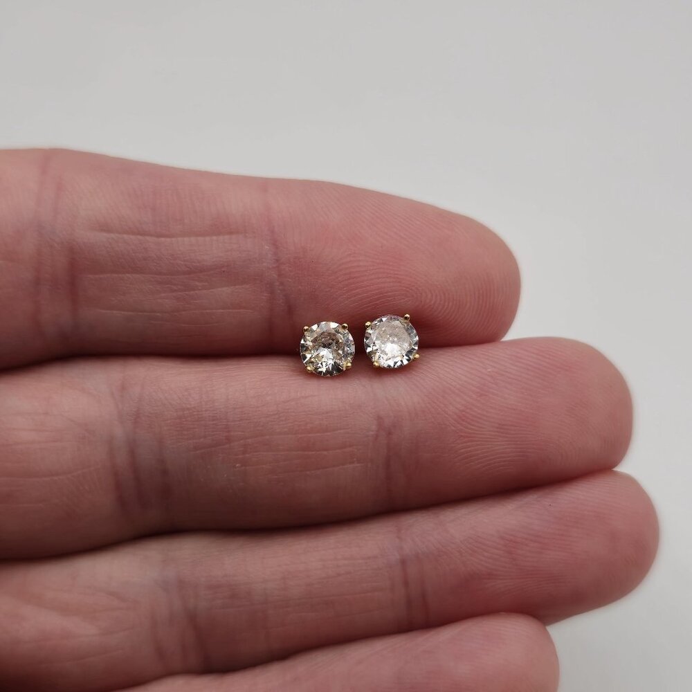 Gold Over Sterling Silver Clear Cubic Zirconia Stud Earrings A688